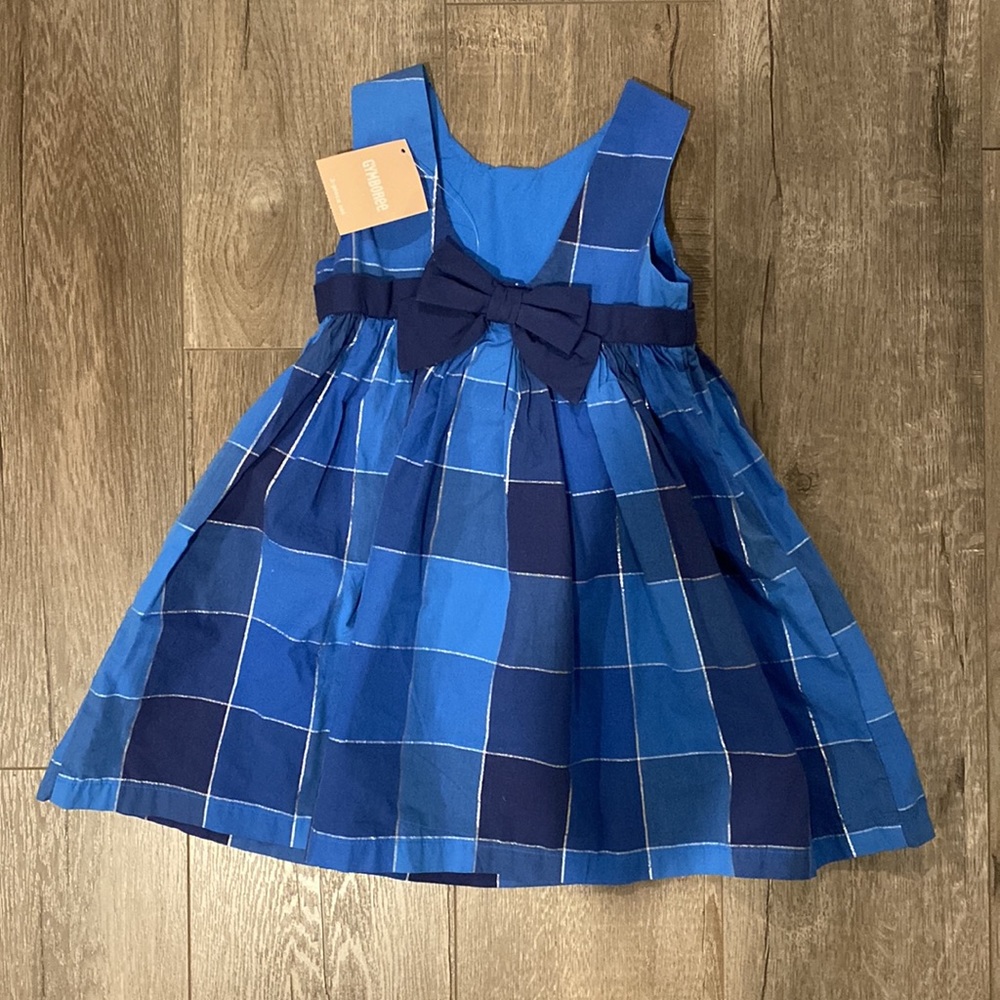 Gymboree Blue Checkered Dress with Bow on Back and Matching Bloomer